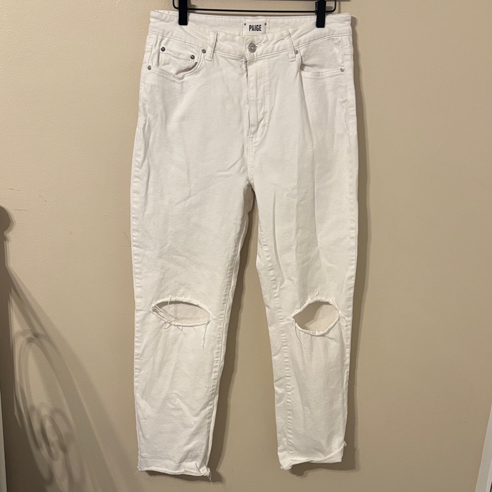 Paige Stella Distressed Straight Leg Cotton Blend Jeans
